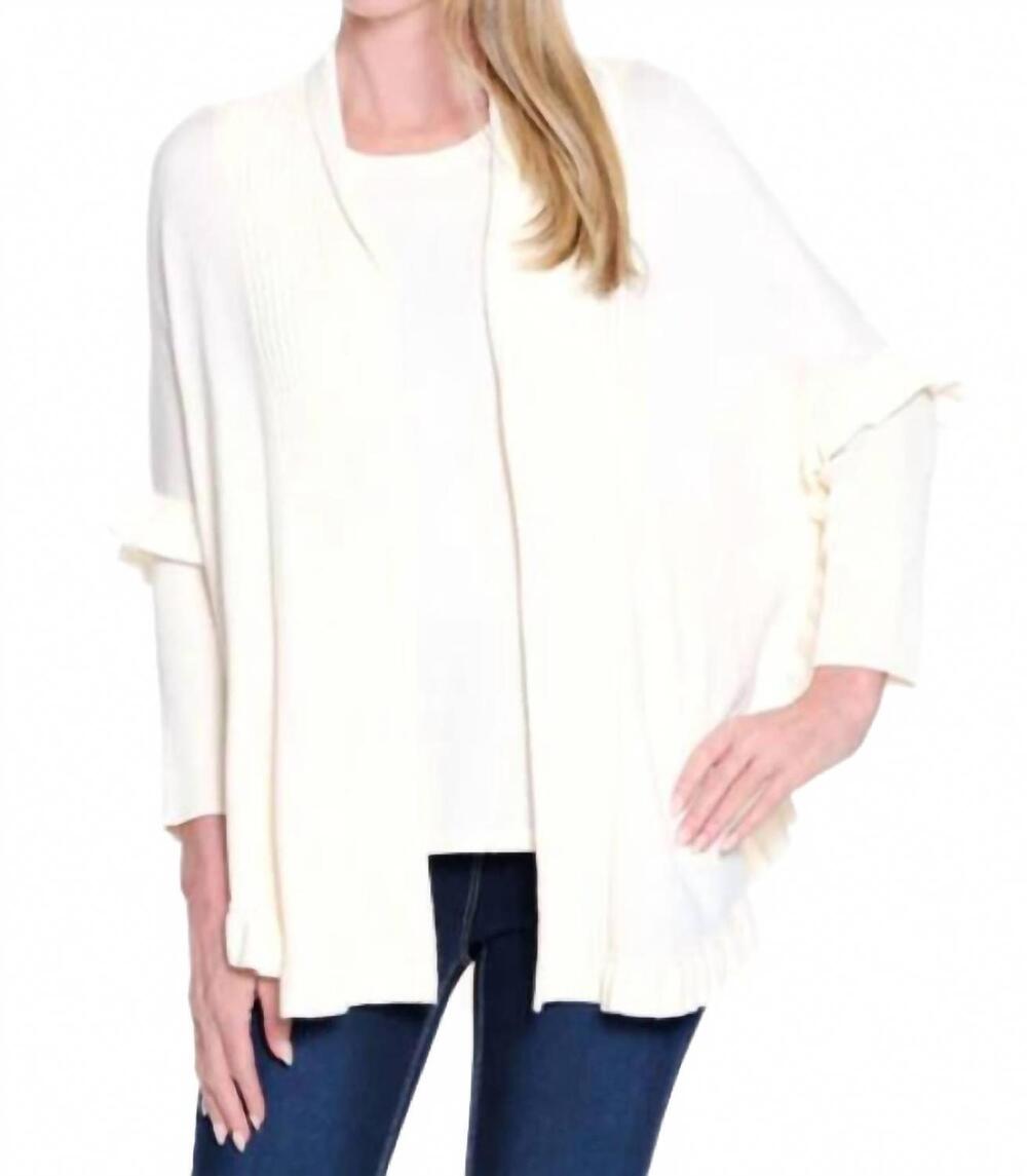 NEW MULTIPLES 3/4 seleeve ruffle hem shawl collar sweater cardigan in black